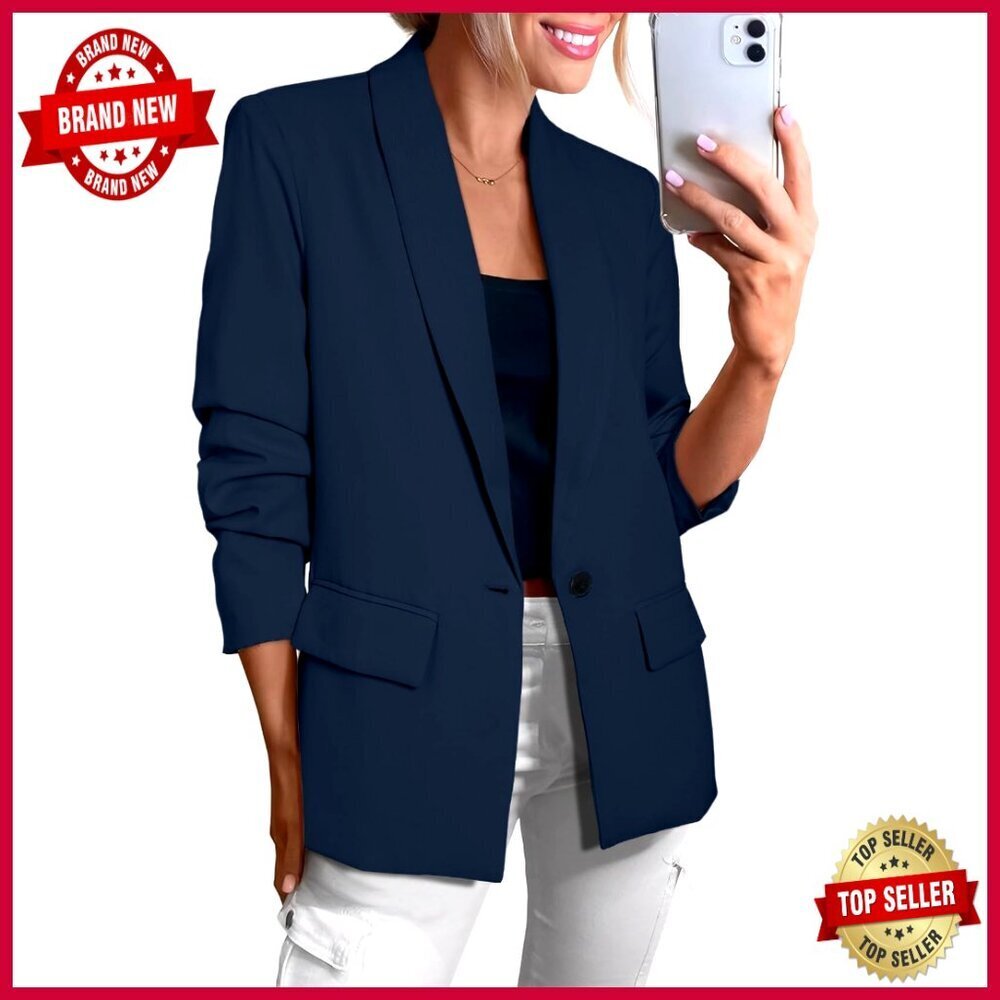 Long Sleeve Blazer Open Front Slim Fit Polyester Business Casual Office